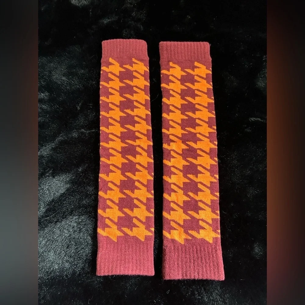 Vintage Houndstooth Knit Arm Warmers - Retro Style Cozy Winter Accessory